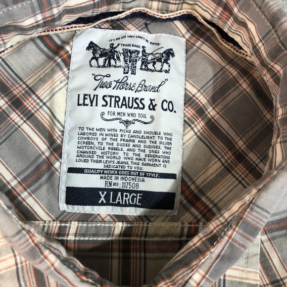 Levis Shirt Men Extra Large White Plaid Preppy Western Pocket‎ Collar Button up - Picture 5 of 8